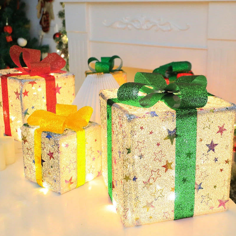 Set of 3 Lighted Christmas Gift Boxes with Remote Control - Smart Luxury Present Boxes for Indoor and Outdoor Decorations