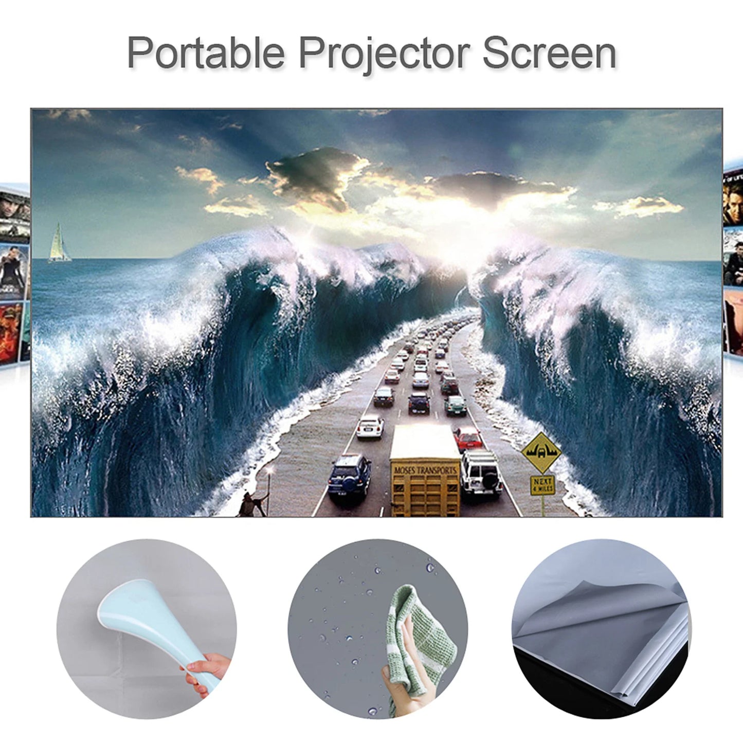 HD Projector Screen 60-120in: 16:9 Frameless Video Projection, Foldable Wall Mounted - Grey Screen for Home & Office