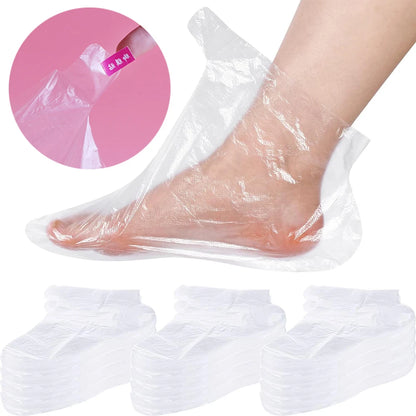 Hygienic Foot Care Essential: 100Pcs Transparent Disposable Foot Bags - Detox SPA Covers PE Plastic Foot Film to Prevent Infection, Chapped Feet Care Pedicure Tools