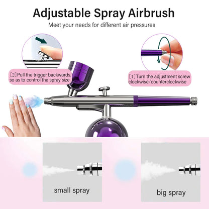 Portable Airbrush Nail Kit with Compressor | Cake Tattoo Makeup Paint Air Spray Gun | Oxygen Injector for Nails | Air Brush for DIY Nail Art