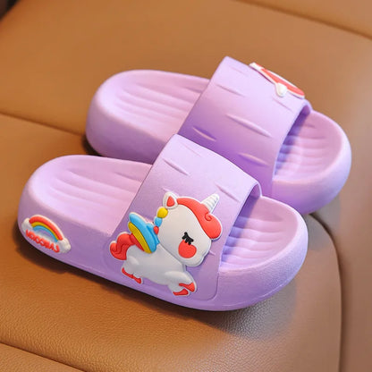 Cartoon Unicorn Flip Flops for Kids - Antislip Summer Slippers with Thick Sole, Ideal for Girls 2-8 Years