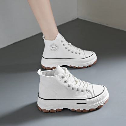 Women's High Top Sneakers - Lace-Up Casual Platform Canvas Shoes, Non-Slip and Wear-Resistant for Spring 2024