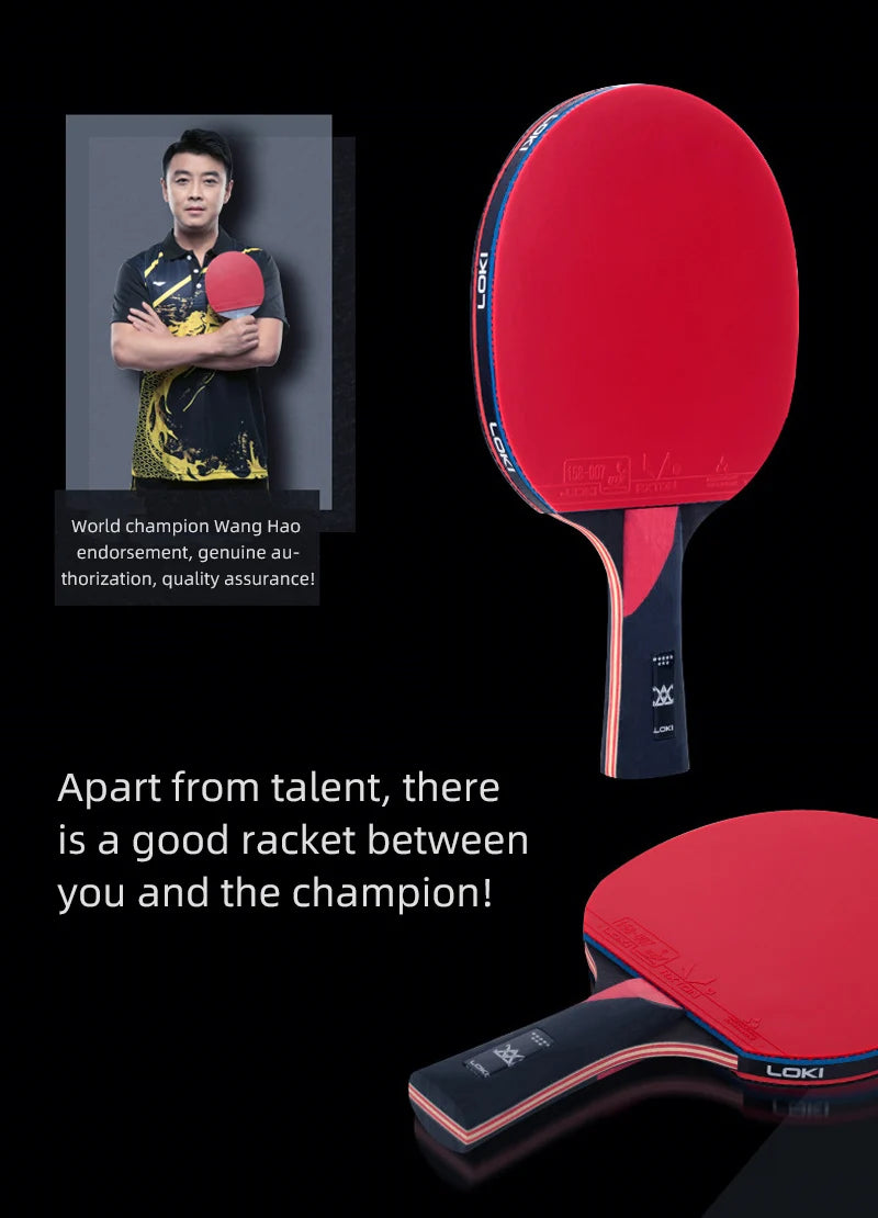 LOKI 9 Star Professional Table Tennis Racket - 5+2 Carbon Ping Pong Paddle with Sticky Rubbers, Ultra Offensive, Available in 6/7/8/9 Star Ratings