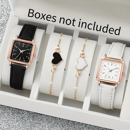 4PCS Minimalist Luxury Watch Set - Leather Belt Quartz Watches for Men and Women, Perfect for Business and Leisure