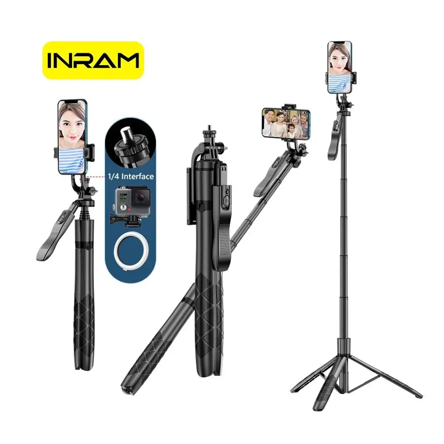 INRAM-L16 Wireless Selfie Stick Tripod: Foldable Monopod for GoPro, Action Cameras, Smartphones - Balance Steady Shooting Live