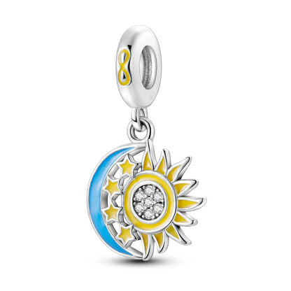 Silver Plated Travel Sunflower Lucky Charm - Dangle Pendant for Original Pandora Bracelet, DIY Compatible