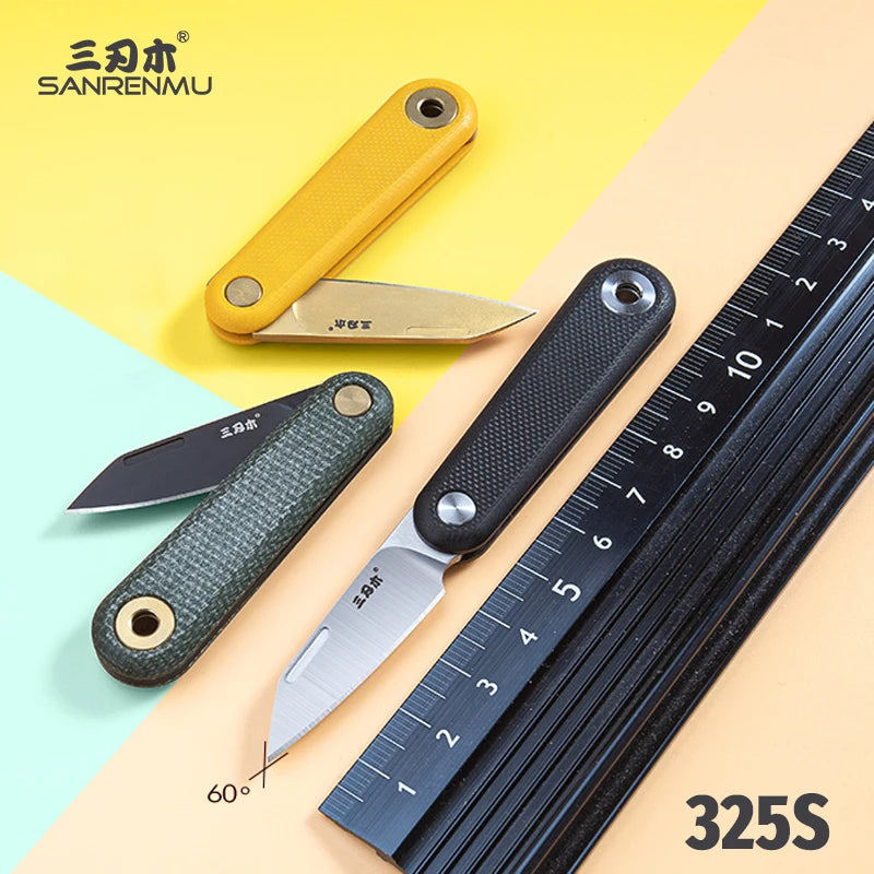 SANRENMU 325S Pocket Folding Knife - Mini Key Outdoor Multi-Purpose Knife with 12C27 Blade and G10 Handle