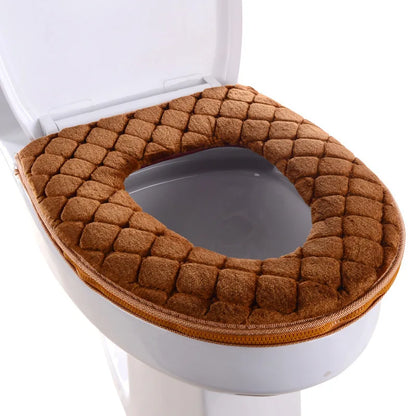 Plush Universal Toilet Seat Cover – Waterproof, Washable, and Decorative Bathroom Mat with Zipper