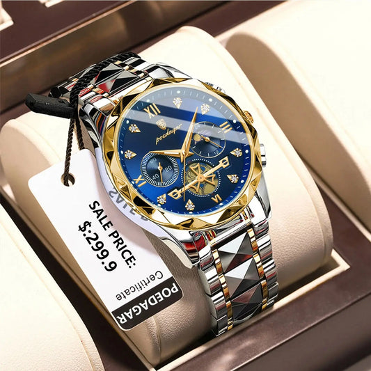 POEDAGAR Luxury Men's Wristwatch - Waterproof Luminous Chronograph, Stainless Steel Quartz Watch