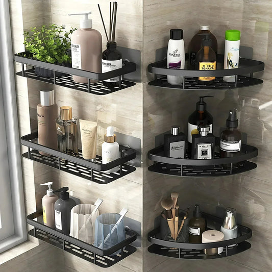 Aluminum Alloy Bathroom Shelf - No-Drill Kitchen and Shower Storage Organizer for Shampoo and Accessories