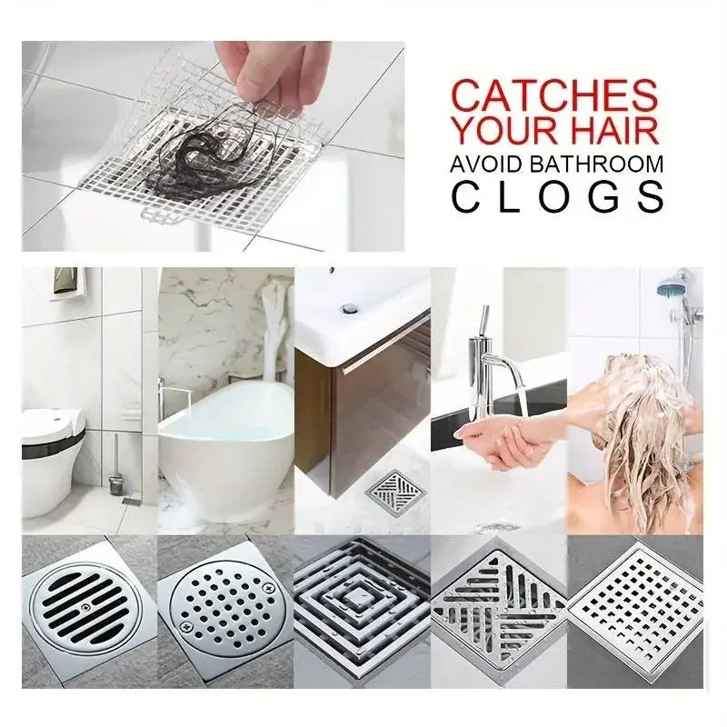 Self-Adhesive Shower Drain Hair Catcher - Disposable Mesh Sink Strainer Filter - Cuttable Floor Drain Stickers for Bathroom