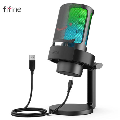 FIFINE USB Microphone A8 - Perfect for Recording and Streaming on PC and Mac with Headphone Output, Touch-Mute Button, and 3 RGB Modes