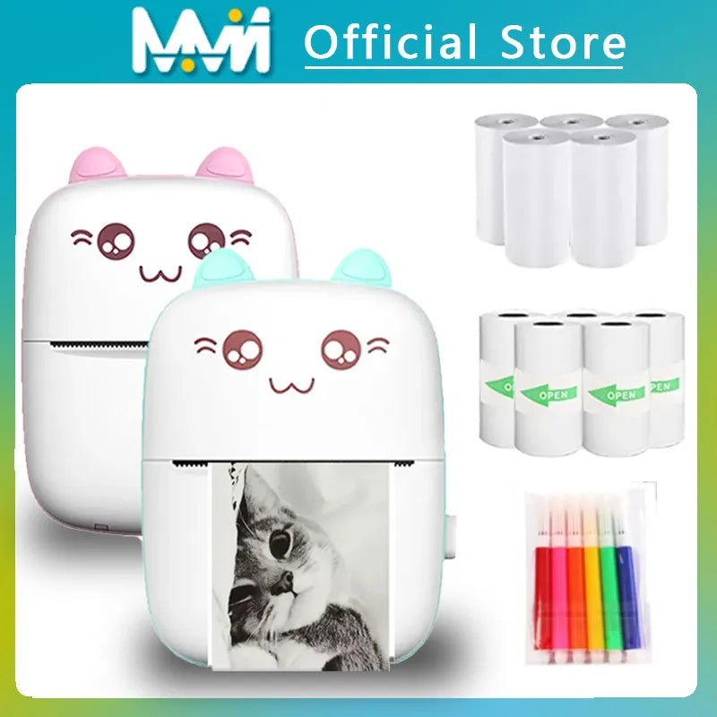 Portable Thermal Printer: Mini CAT Print Photo Pocket Thermal Label Printer - 58mm Wireless Bluetooth Printing for Android and iOS