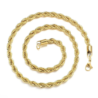 2-6MM Gold Twisted Rope Chain Necklace - Stainless Steel Waterproof Choker for Men and Women, Never Fade Fashion Jewelry