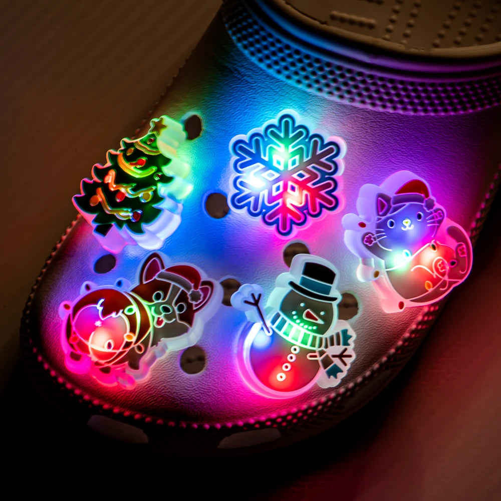 LED Christmas Shoe Charms - Luminous Decorations Featuring Santa Claus, Snowman, Gingerbread Man, Dog, and Cat for Clogs