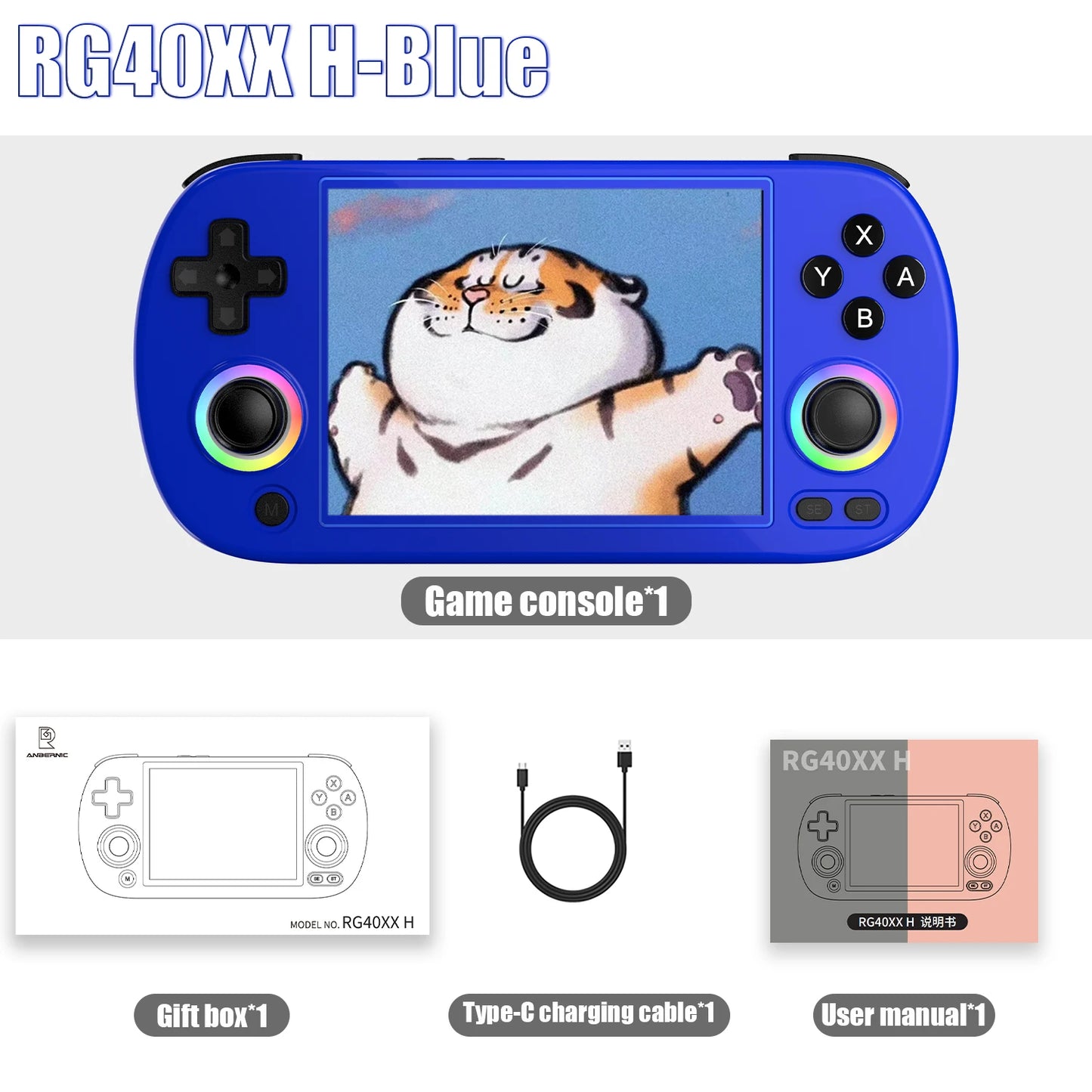 ANBERNIC RG40XX H Handheld Game Console - 4.0" 640x480 IPS Screen, 3200mAh, 64-Bit System with RGB Light, Preloaded with 5000+ Games