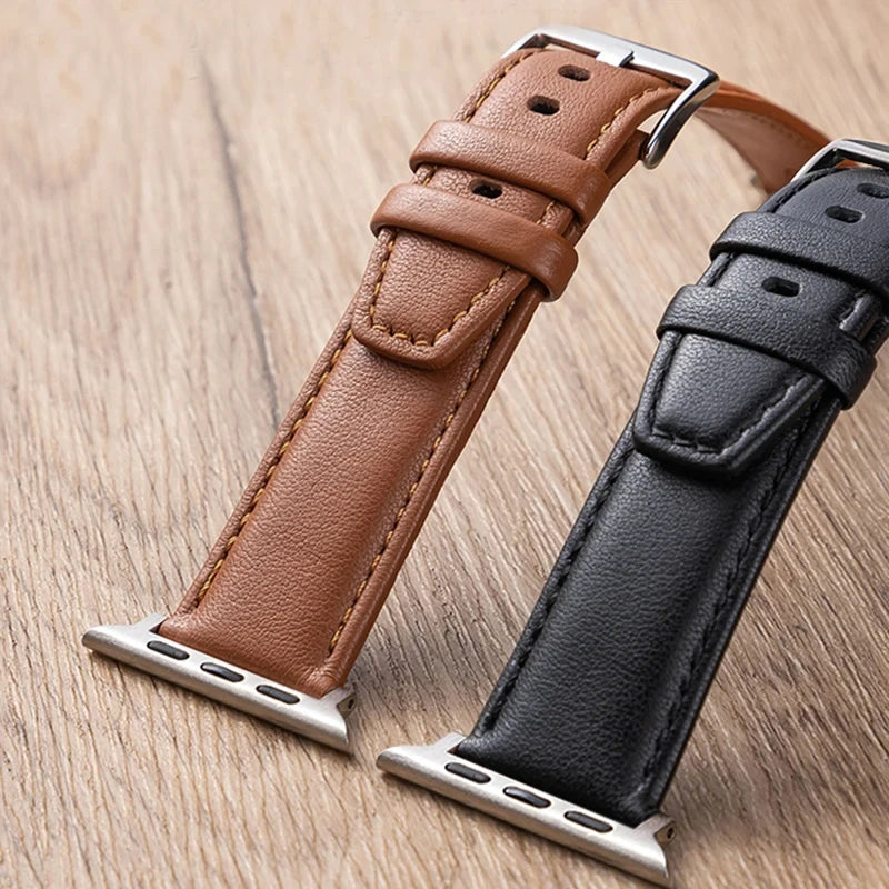 Leather Watch Band for Apple Watch Series 8/7/6/5/4/3/SE - 49mm, 44mm, 45mm, 42mm, 38mm, 40mm, 41mm - Stylish Bracelet for Men and Women