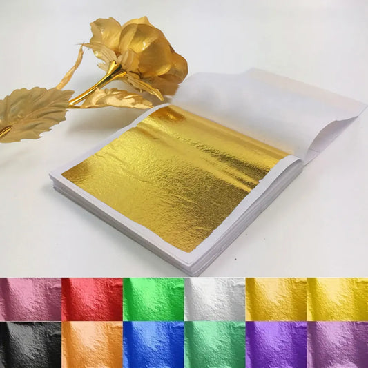 100 Sheets DIY Nail Gold Leaf Sheets - Painting & Craft Paper for Art Projects - Birthday Party, Wedding Cake & Dessert Decorations