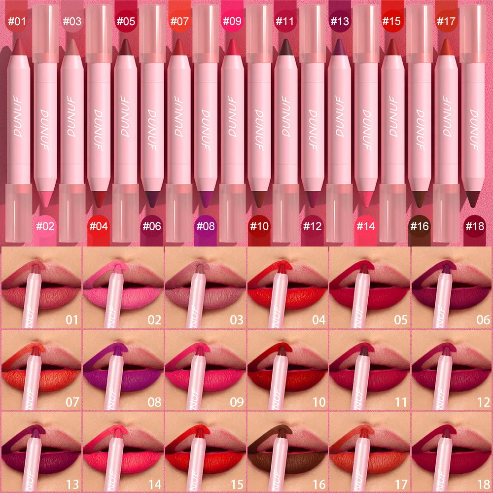 18-Color Waterproof Lipstick Pencil – Sexy Red Matte Contour Tint Lipliner Pen for Long-Lasting, Non-Stick Cup Lip Makeup. Cosmetic