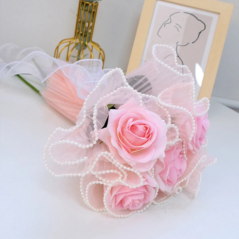 28cmx450cm Pearl Wave Yarn Flower Wrapping Paper - Lace Mesh Florist Handmade Bouquet Gift Packaging Supply for Decoration