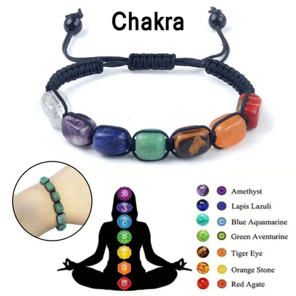 Square Beads 7 Chakra Crystal Bracelet – Adjustable Yoga Stone Bracelet for Meditation, Relaxation, and Anxiety Relief for Women