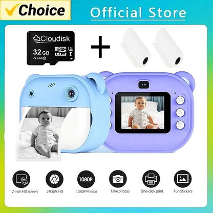 Children's Instant Print Digital Camera - Thermal Photo Printing Video Toy with 32GB Memory Card