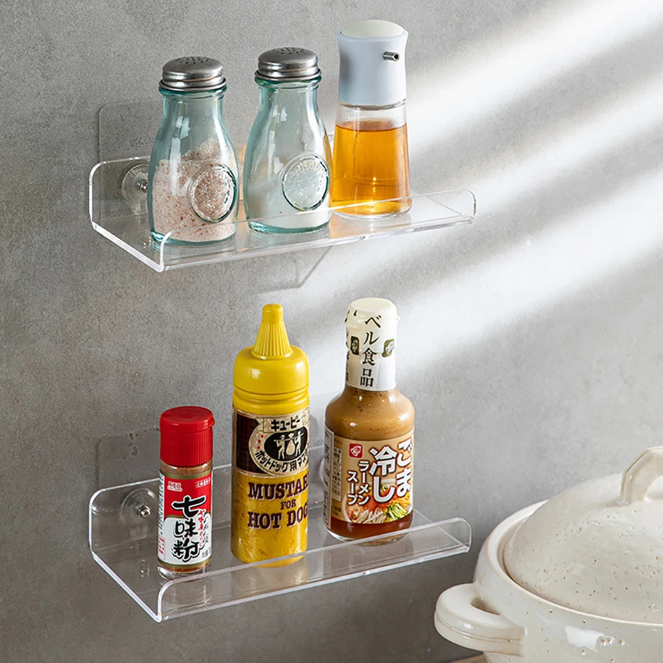 Clear Acrylic Floating Shelf - Self-Adhesive Storage for Wall Decoration, Bookshelf, Bathroom Soap Dispenser Holder