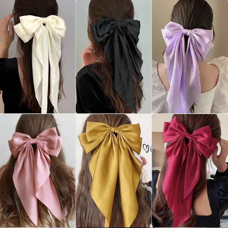 Elegant Bow Ribbon Hair Clip: Fashion Solid Satin Spring Clip - Simple Hairpin Headband for Women & Girls