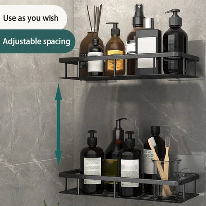 Aluminum Alloy Bathroom Shelf - No-Drill Kitchen and Shower Storage Organizer for Shampoo and Accessories