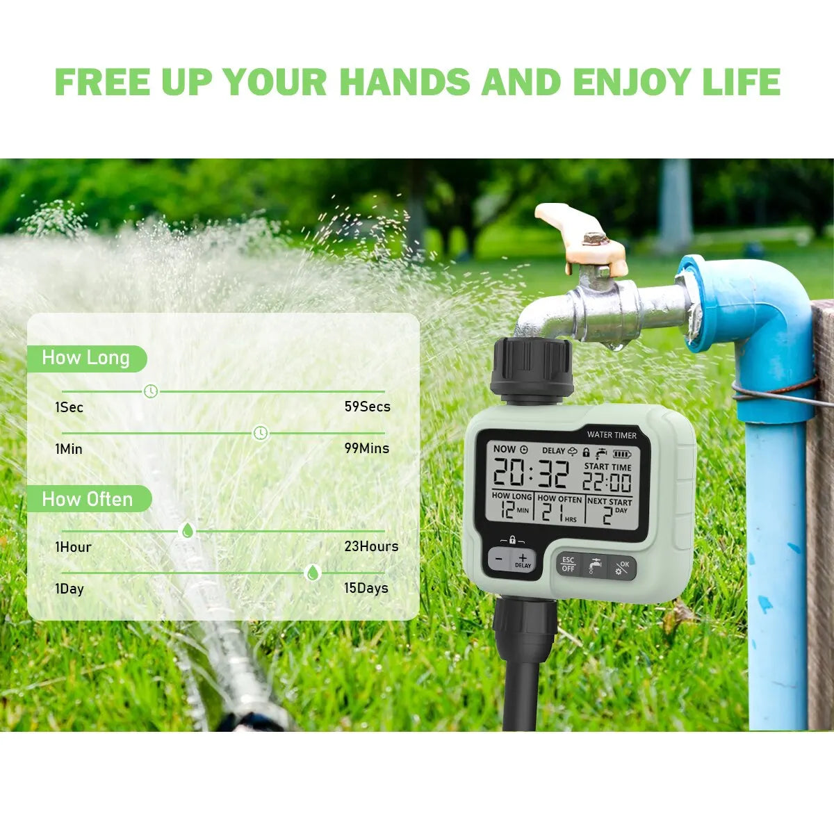 Intelligent Garden Water Timer HCT-322: Automatic Digital Irrigation Sprinkler for Outdoor Water Saving & Time Management