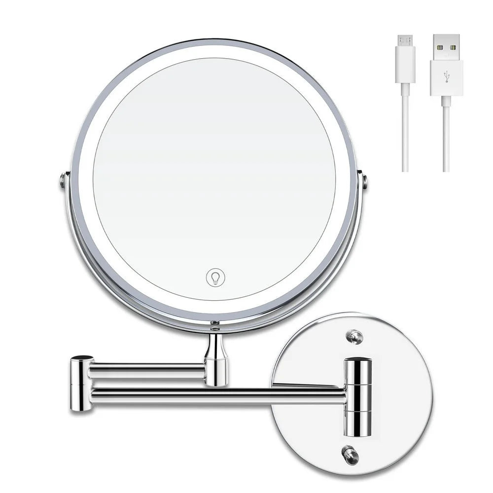 8" Rechargeable Wall-Mounted LED Makeup Mirror - 10X Magnification Vanity Bathroom Mirror