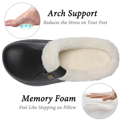 Litfun Winter Plush Garden Shoes - Women's Fur Clogs and Men's Soft Furry Waterproof Slippers, Cozy Fuzzy Home Footwear