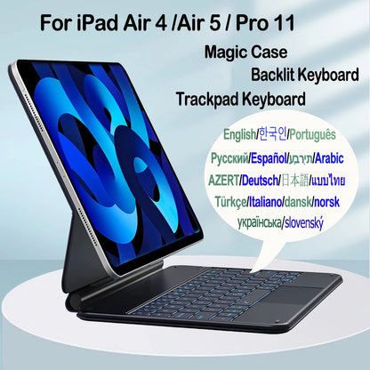 For iPad Air 4th/5th Pro 11 Magic Keyboard Case - Multilingual AZERTY & QWERTY Layouts, Including Portuguese, Arabic, Hebrew, Spanish, German, and Hungarian