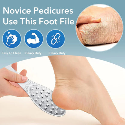 Stainless Steel Foot Scraper - Double-Sided Metal Foot File, Professional Callus Remover for Wet or Dry Skin, Pedicure Heel Tool