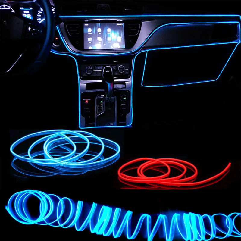 Car Interior LED Decorative Lamp - Flexible EL Wiring Neon Strip for Auto DIY, USB Party Atmosphere Diode (1M/3M/5M)