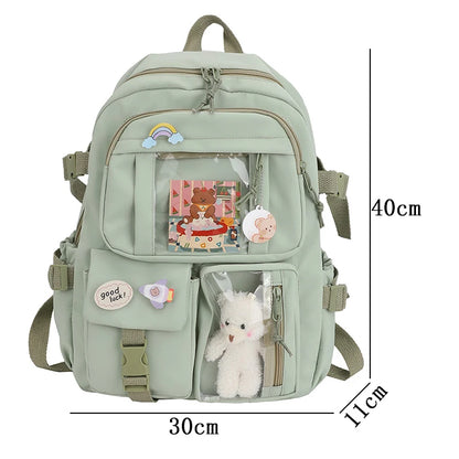 Kawaii Chic: Cute Waterproof Women's Backpack - Multi-Pocket Nylon School Bag for Female Students, Laptop Book Pack (Mochilas)