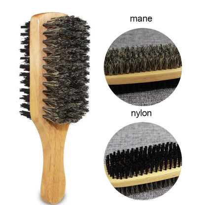 Men's Natural Boar Bristle Hair Brush - Available in S/M/L Sizes - Wooden Wave Brush for Beard Grooming - Dual-Purpose Double-Sided Design