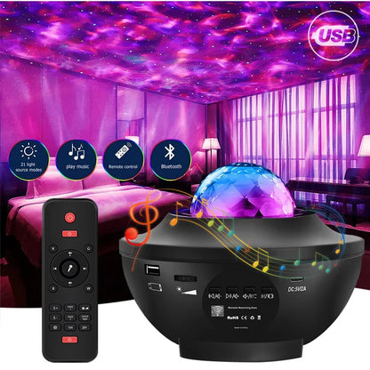 Colorful Starry Projector Galaxy Night Light – Child Bluetooth USB Music Player, Romantic Night Lamp, Perfect Gift