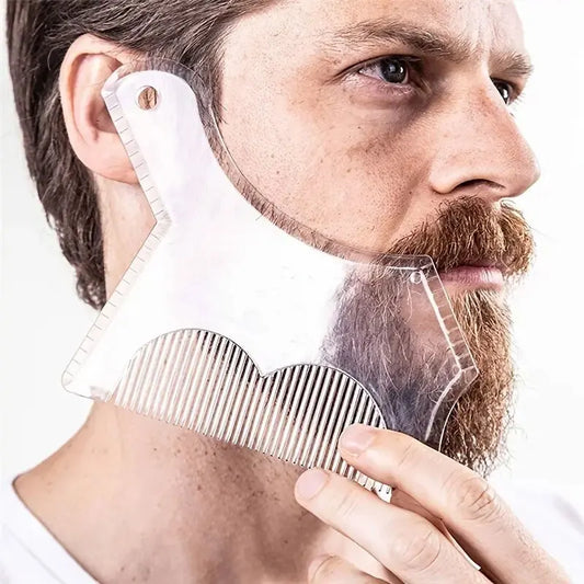 Men's All-in-One Beard Styling Comb - Beard Shaping Template and Stencil Tool for Perfect Facial Hair Grooming