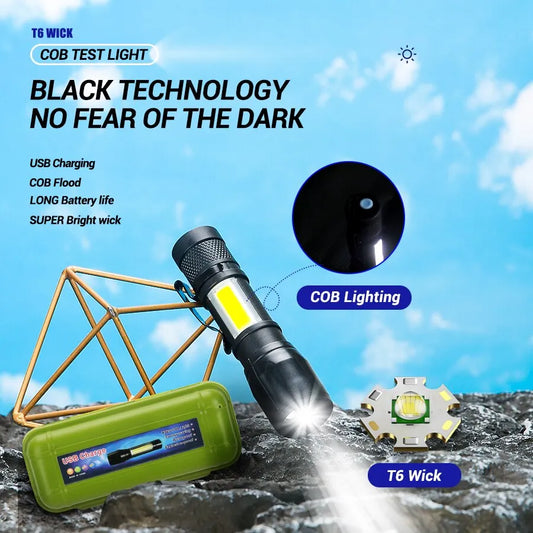 Mini Rechargeable LED Torch Flashlight - Portable USB Charging, High Power Bank - Waterproof Lantern for Camping, Long Range Illumination