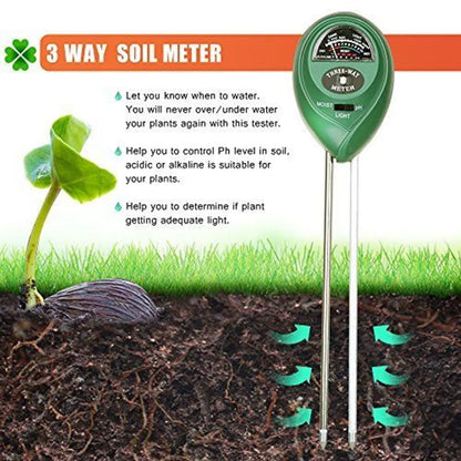 3-in-1 Soil pH Meter: Sunlight Tester, Moisture Sensor & pH Monitor for Garden Flowers - Acidity & Humidity Detector