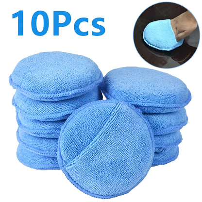 10 Pcs Microfiber Terry Cloth Waxing Sponges: Round Cake Car Polishers with Pocket - Plated Crystal Sponge Blocks