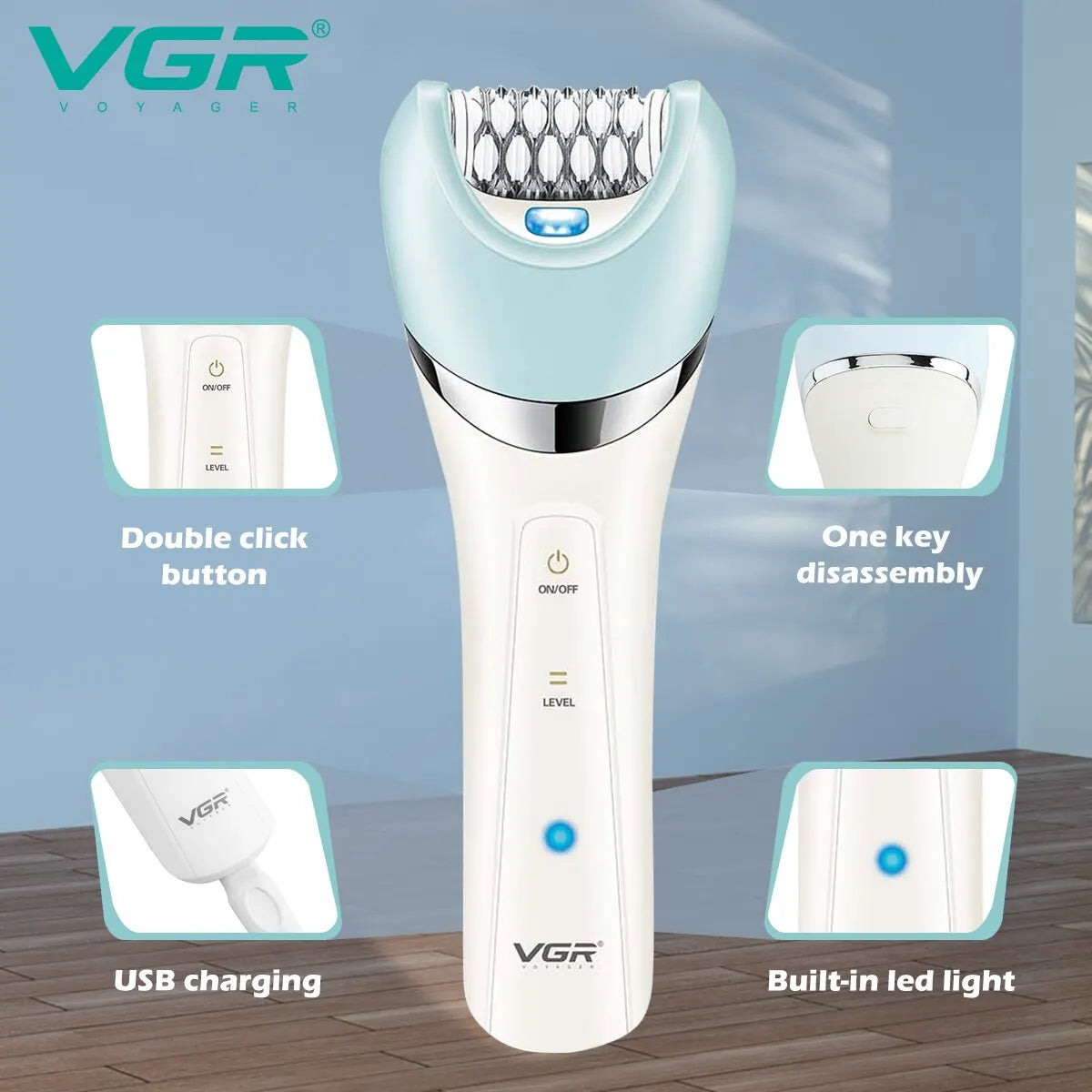 VGR 5-in-1 Electric Epilator V-703: Women's Shaver, Bikini Trimmer, Facial Cleaner, and Body Hair Remover with Massage Function