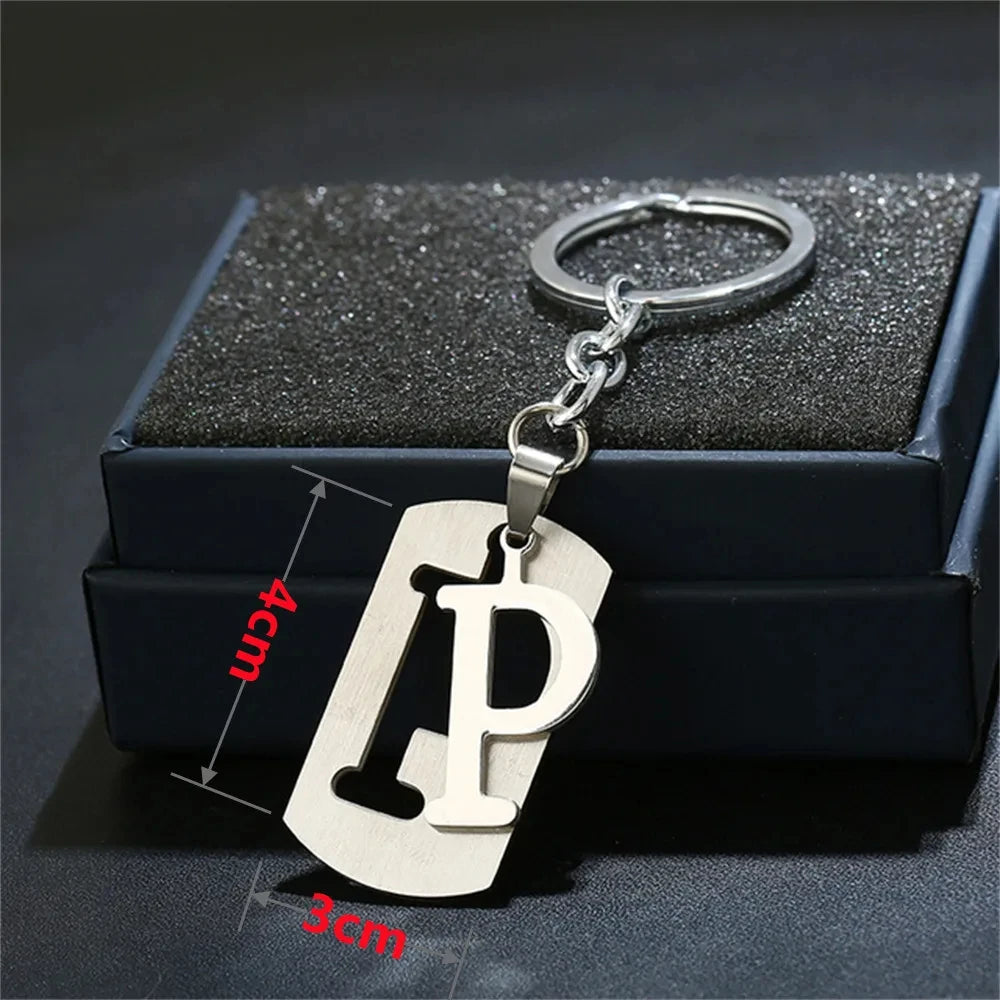 DIY Stainless Steel A-Z Letter Keychains - 26 Letters Charm Keychain for Men and Women, Ideal Couple Gift and Car Key Ring