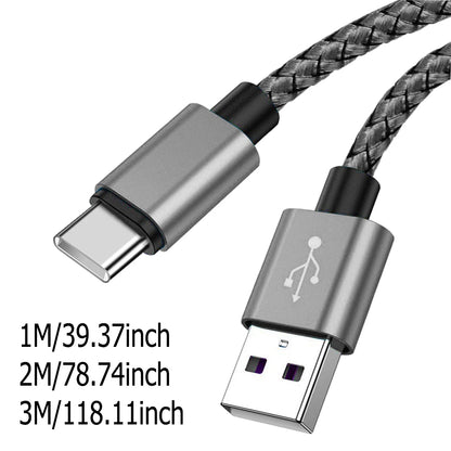 USB A to Type C Charging Cable – 2A Fast Charger Nylon Data Cable in 1M, 2M, 3M Lengths for iPhone, Android, Huawei, Samsung Devices