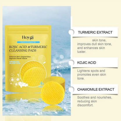 40/50pcs Kojic Acid & Turmeric Cleansing Pads - Exfoliating Facial Sponges for Daily Skin Care and Deep Cleansing