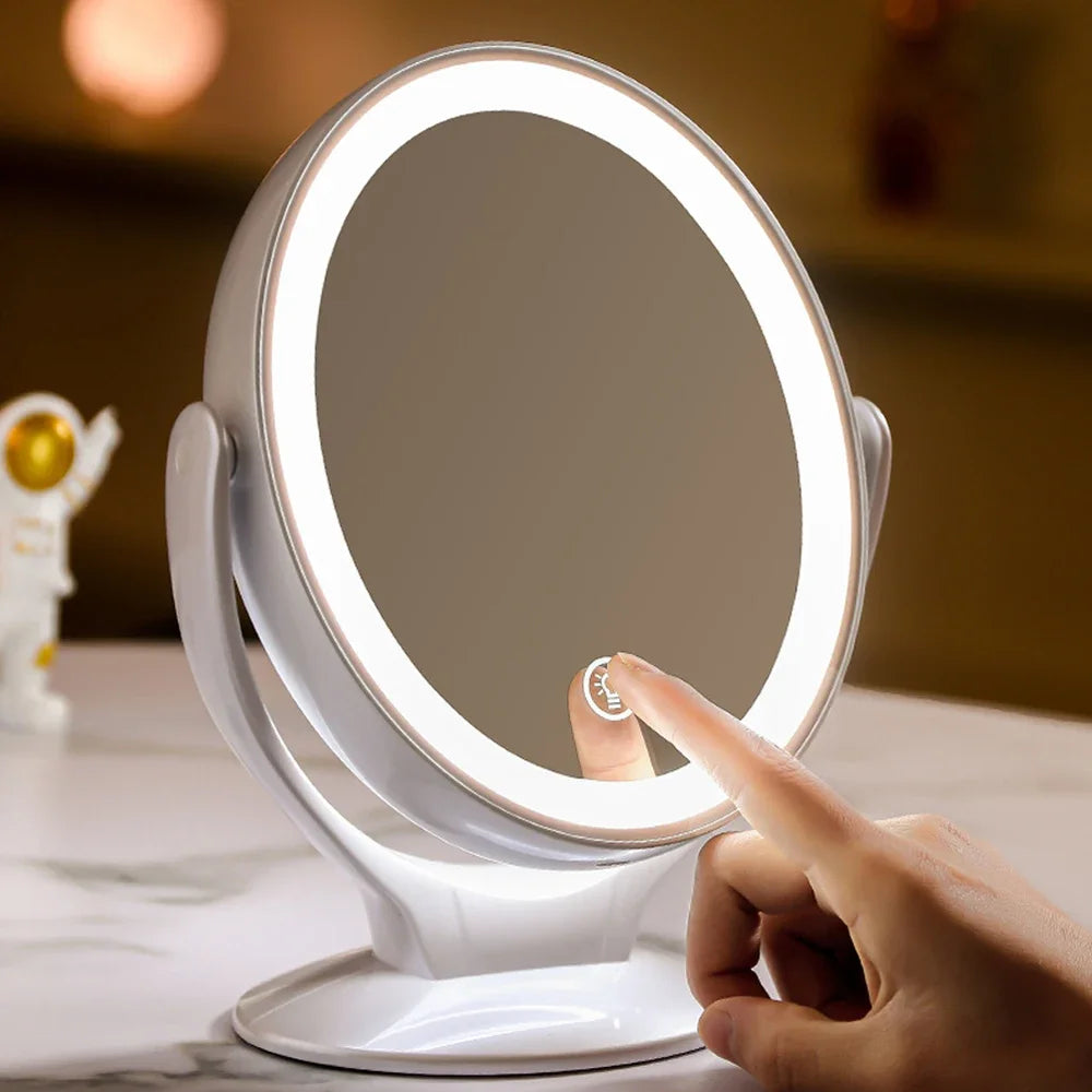 Double-Sided 1X/7X Magnifying LED Makeup Mirror with Light - USB Rechargeable, 360° Rotating Freestanding Design