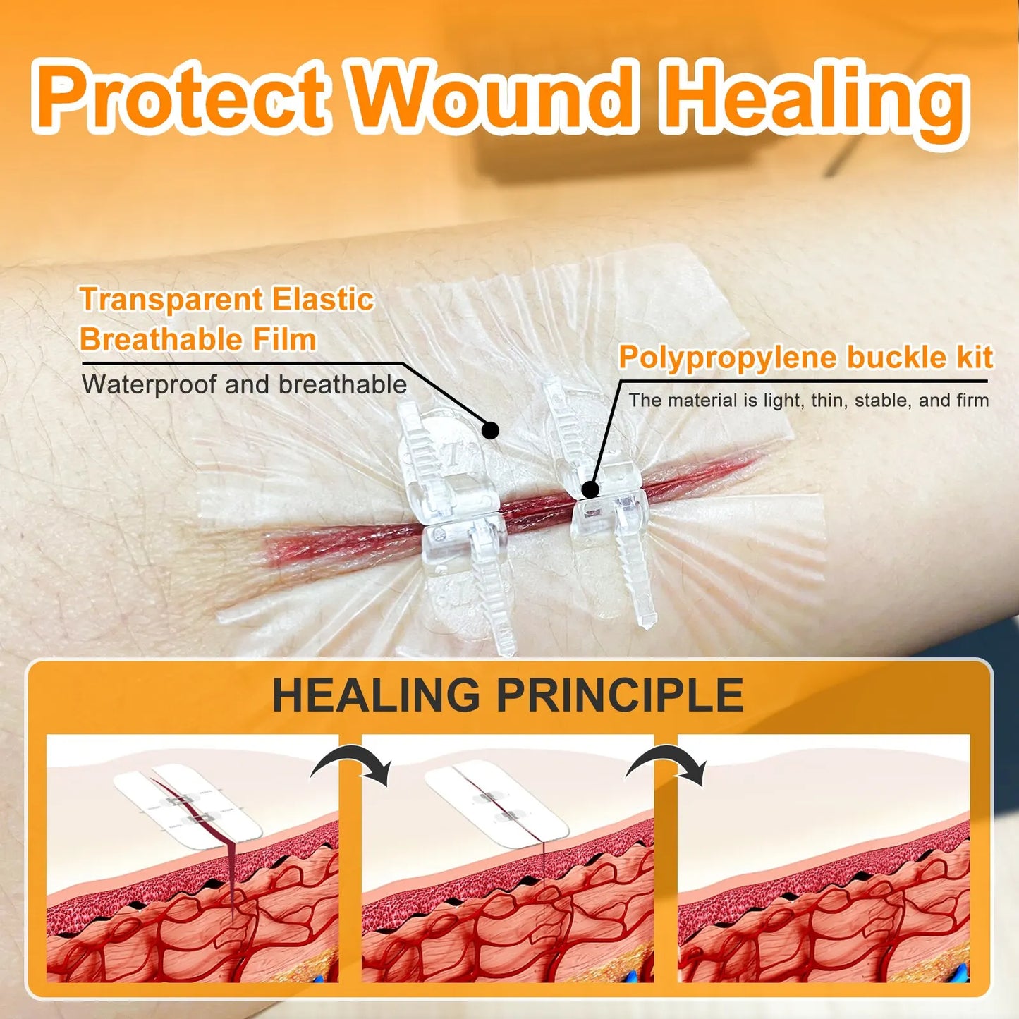 CARBOU 2PCS Zipper Wound Closure Strips - Painless Suture-Free Wound Dressing Kit for Emergency Laceration Closures