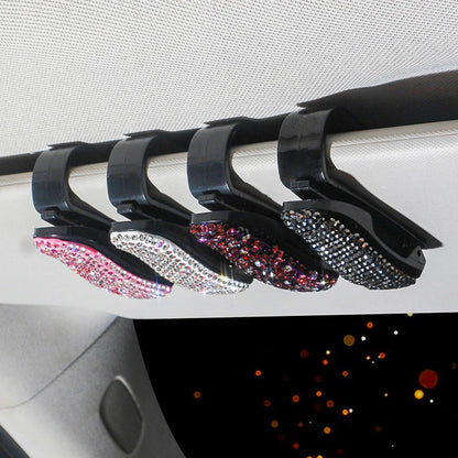 Sun Visor Sunglasses Clip Holder - Rhinestone Car Decoration Accessories, Portable Crystal Bracket Clip