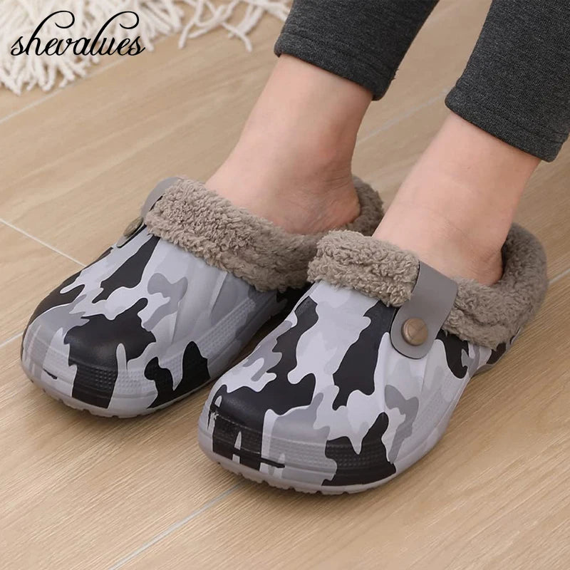 Shevalues Plush Fur Clogs Slippers - Soft Furry Winter Shoes for Men and Women | Waterproof Indoor Home and Garden Footwear